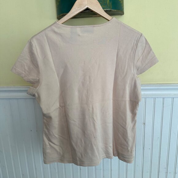 New York & Company Beige Graphic Tee With Floral & Text Print 100% Cotton XL - Picture 2 of 7